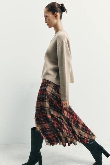 ASYMMETRIC CHECK SKIRT - Greens by Zara