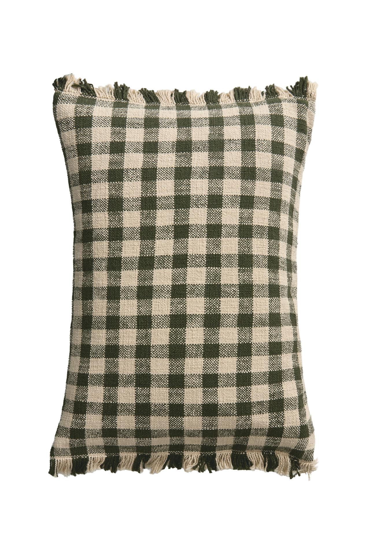 CHRISTMAS CHECK FRINGE CUSHION COVER