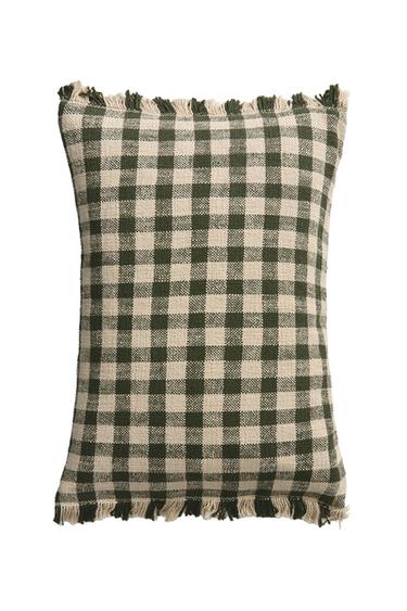 CHRISTMAS CHECK FRINGE CUSHION COVER - Green by Zara