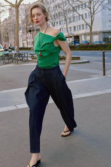 Z1975 HIGH-WAIST CULOTTES WITH PLEATS - Blue by Zara
