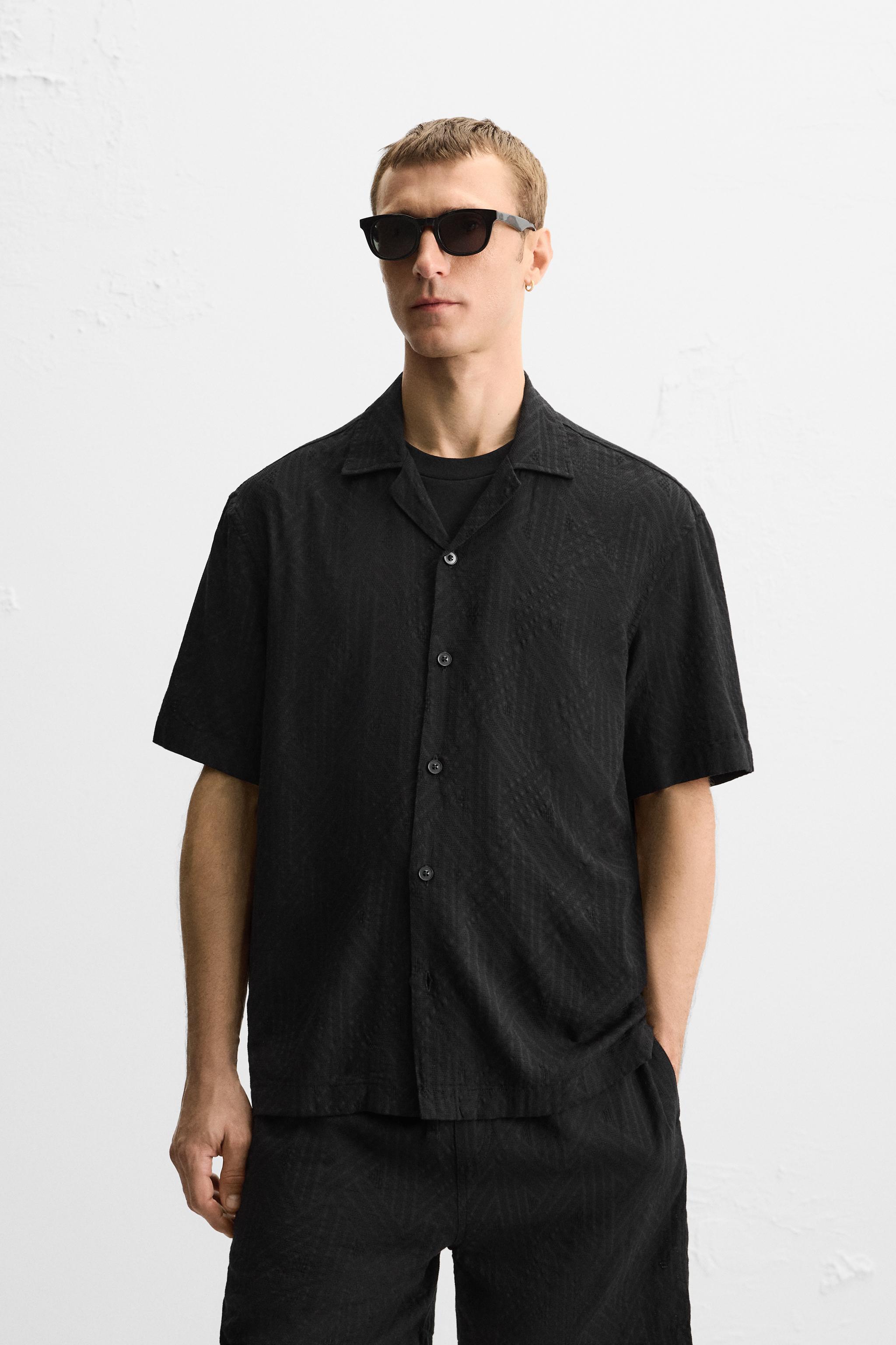 ZARA ジャカード ジオメトリック柄シャツ 1195/428 ジオメトリックジャカードシャツ - ブラック | ZARA Japan / 日本