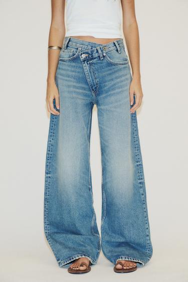 TRF WIDE-LEG HIGH-WAIST JEANS WITH CROSSOVER WAIST - Blue by Zara