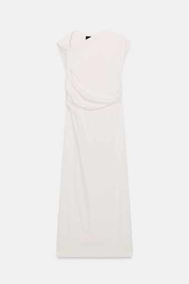 ROBE MI-LONGUE DÉCOLLETÉ ASYMÉTRIQUE DRAPÉE - Écru de Zara