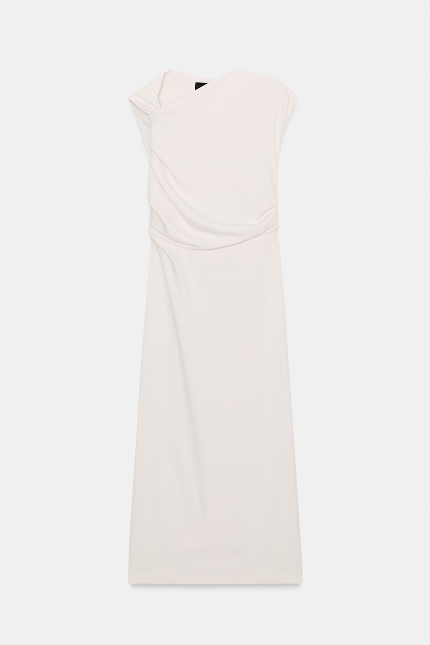 ASYMMETRIC DRAPED MIDI DRESS - Ecru | ZARA Saudi Arabia ASYMMETRIC DRAPED MIDI DRESS - Ecru | ZARA Saudi Arabia