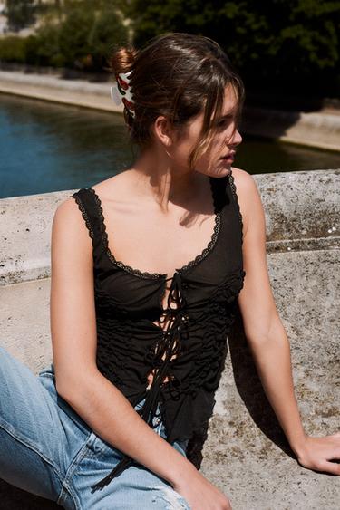 GATHERED TIE TOP - Black by Zara