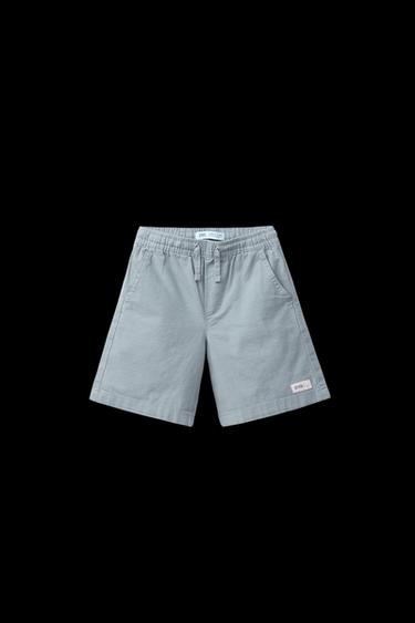 Zara WIDE FIT COTTON SHORTS WITH LABEL - Light blue - Image 0