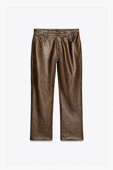 ZW COLLECTION FAUX LEATHER BOOTCUT TROUSERS - Brown by Zara