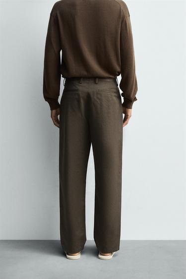 COTTON/LINEN PLEATED TROUSERS - Black / Brown de Zara - Image 2