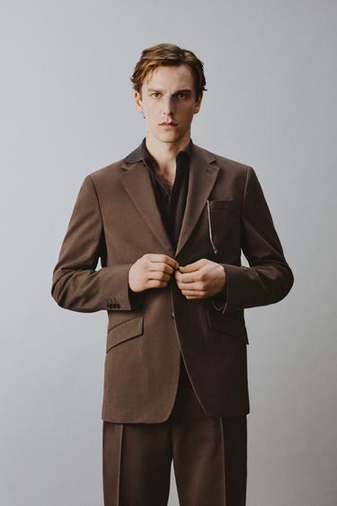 Zara 標準版型西裝外套 - 棕色