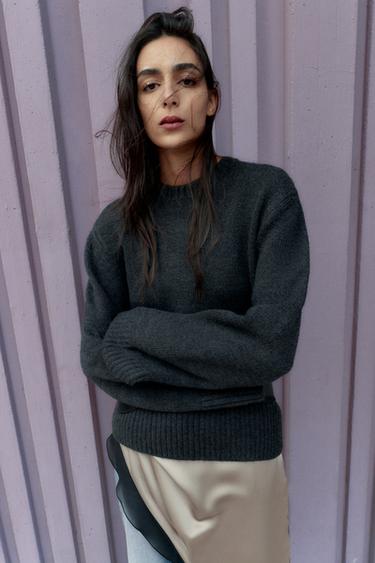 KNIT JUMPER WITH RIBBED TRIMS - Anthracite grey by Zara