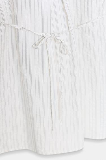 LONG STRIPED SHIRT WITH BELT - Black / White by Zara - Image 3