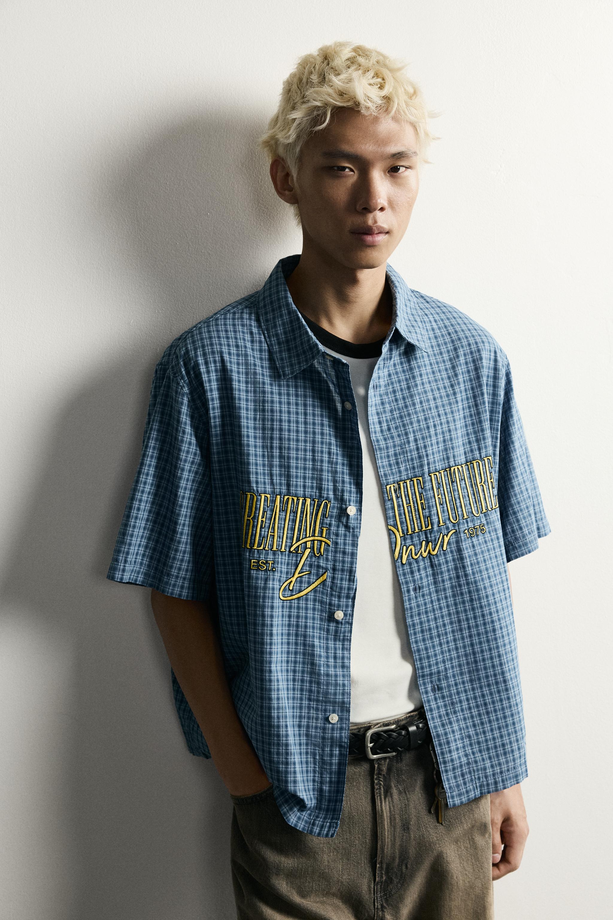 Мужские рубашки Zara RELAXED FIT PLAID ZIPPER SHIRT — фото 5
