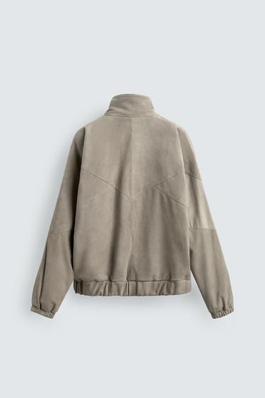 BLOUSON RELAXED FIT EN CUIR DAIM - Gris taupe de Zara - Image 7
