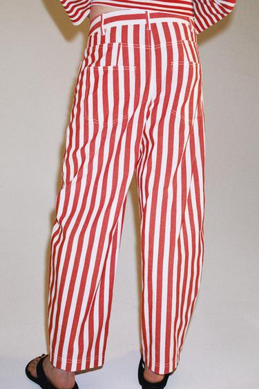 ZW COLLECTION STRIPED TAPERED JEANS - Red / White by Zara - Image 2