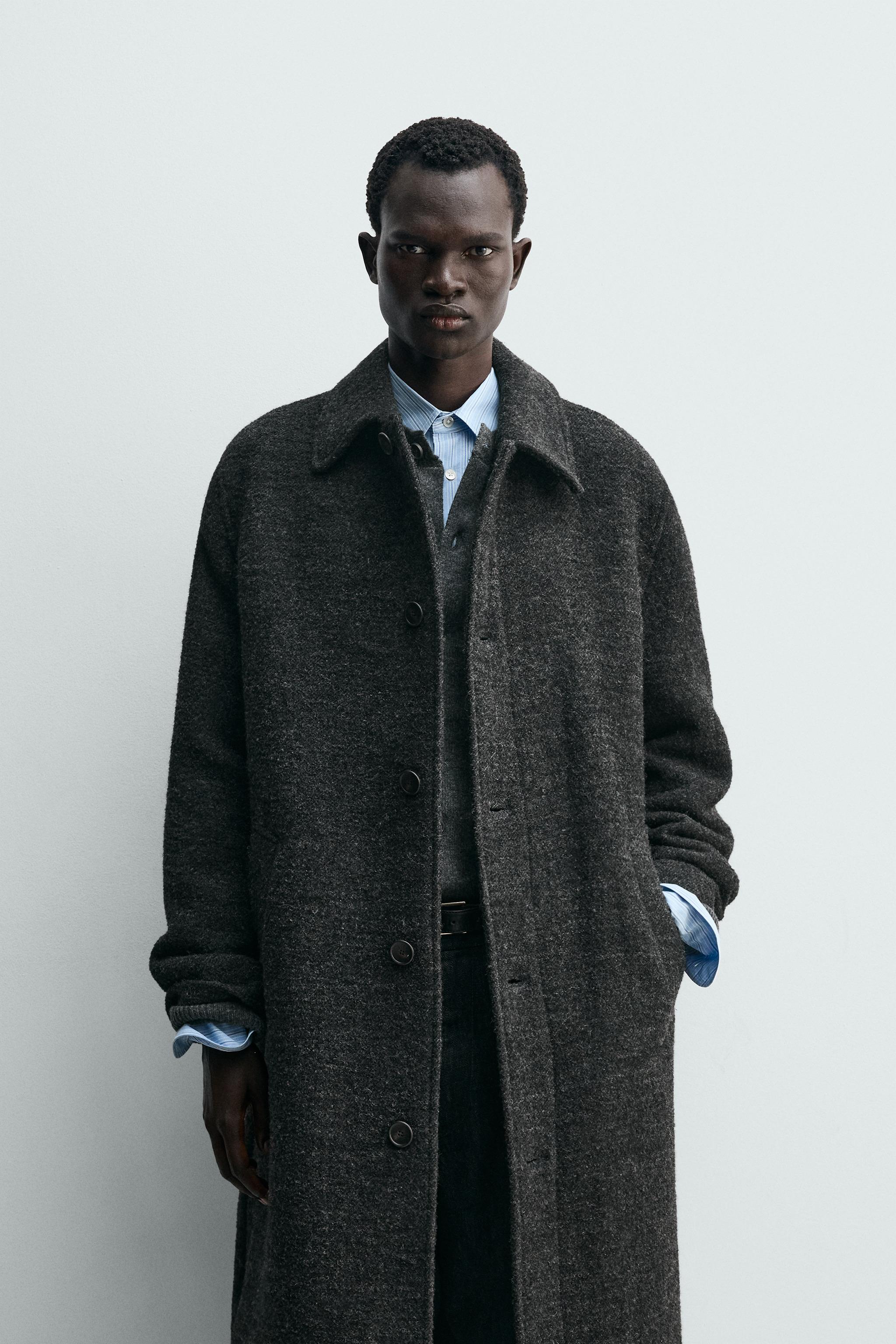 ウール混テクスチャーコート - ダークグレー | ZARA Japan / 日本