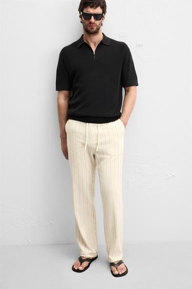 STRIPED JACQUARD TROUSERS - Ecru by Zara - Image 5