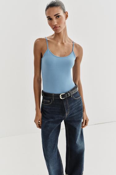 Zara FINE STRAP POLYAMIDE T-SHIRT - Light blue