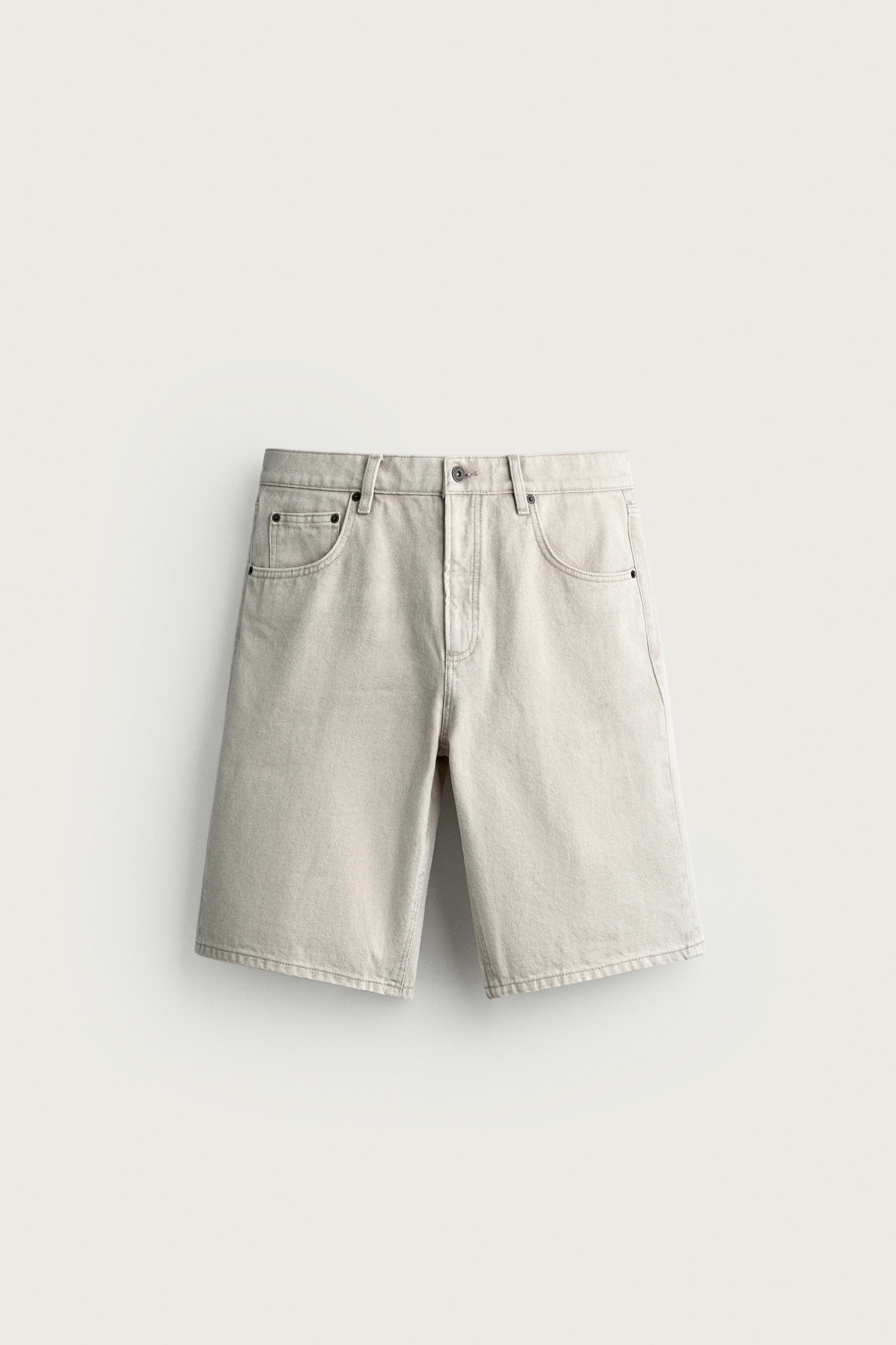 REGULAR FIT DENIM SHORTS — Sand