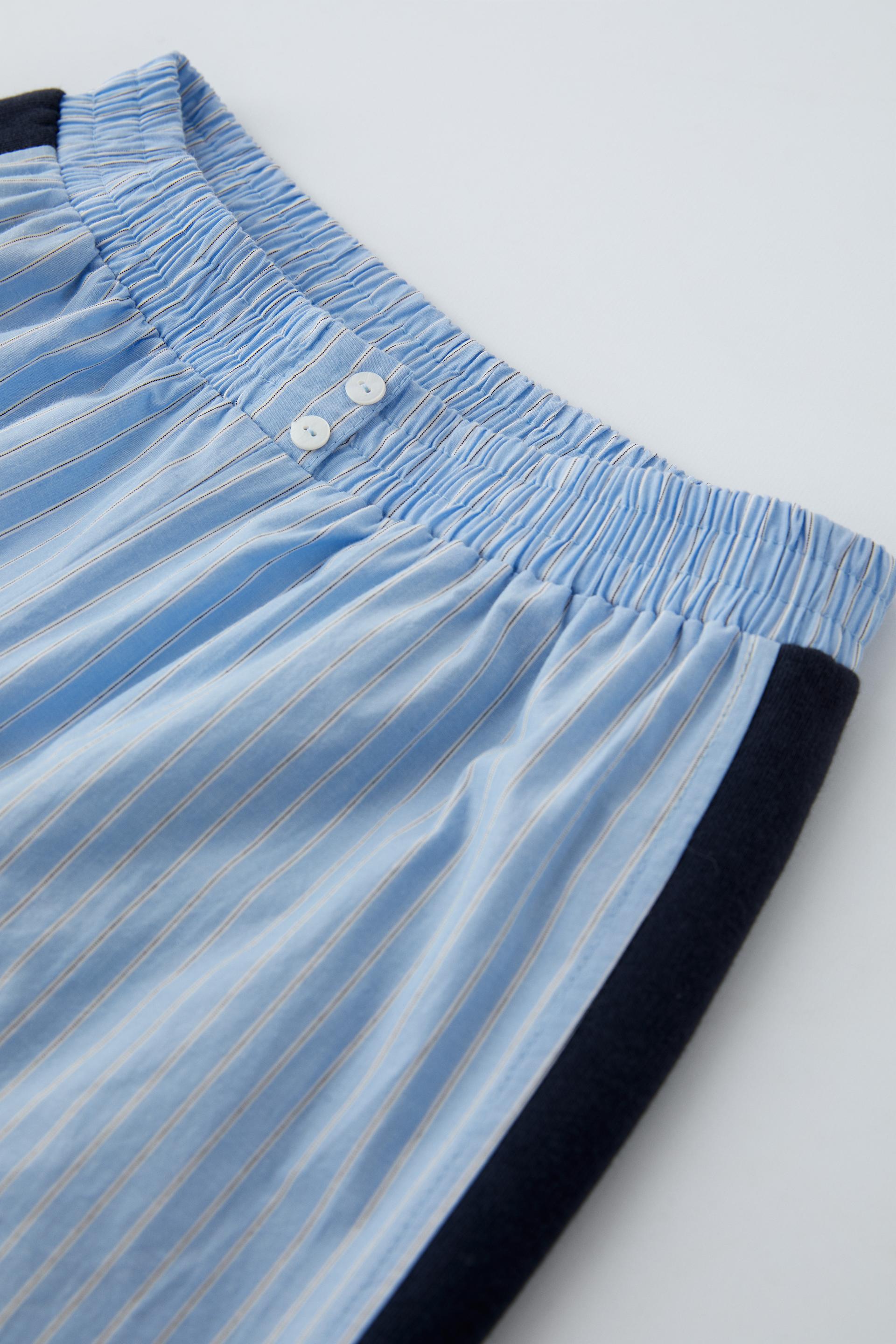 COMBINATION STRIPED POPLIN PANTS - Blue