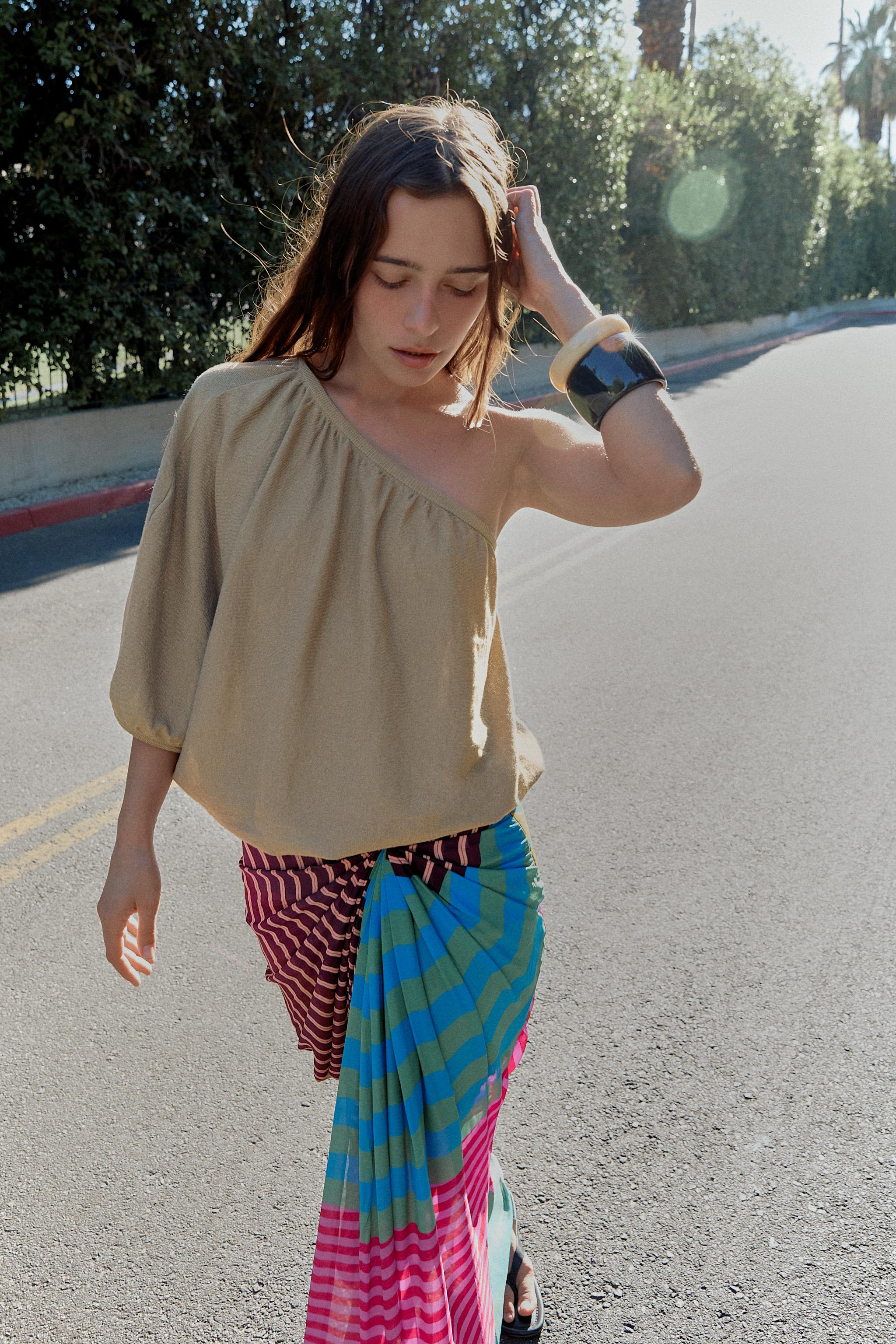 Женские юбки Zara DRAPED STRIPED PAREO SKIRT