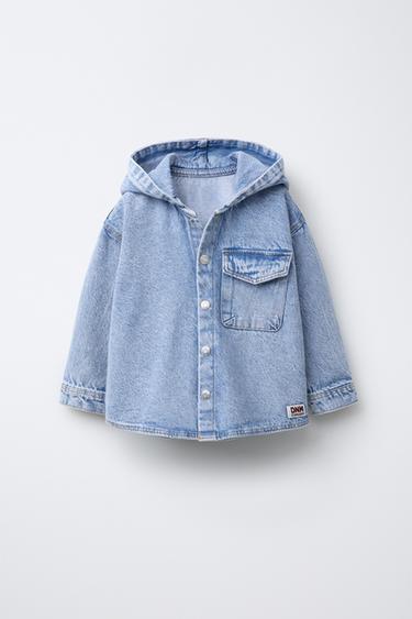 DENIM HOODED OVERSHIRT - Mid-blue by Zara - Image 0