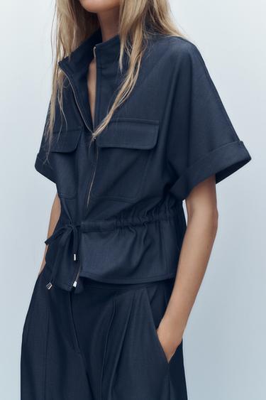 DRAWSTRING SAFARI SHIRT - Blue by Zara