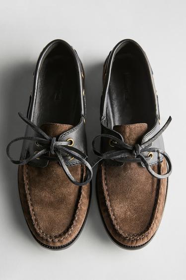 Zara Contrast leather deck shoes - Brown - Image 0