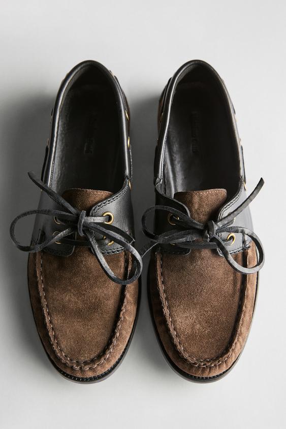 Contrast leather deck shoes from Zara - $220