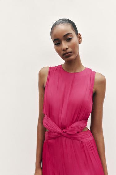 ROBE MIDI SATINÉE AJOURÉE - Fuchsia de Zara - Image 2