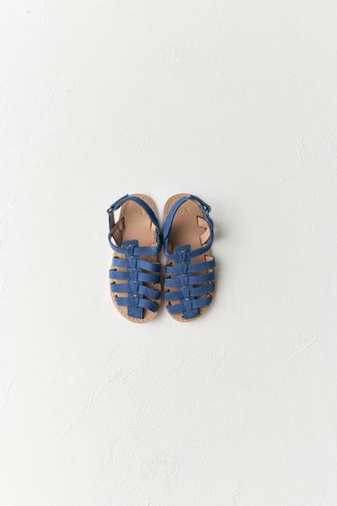 Zara 真皮細帶涼鞋 - 藍色