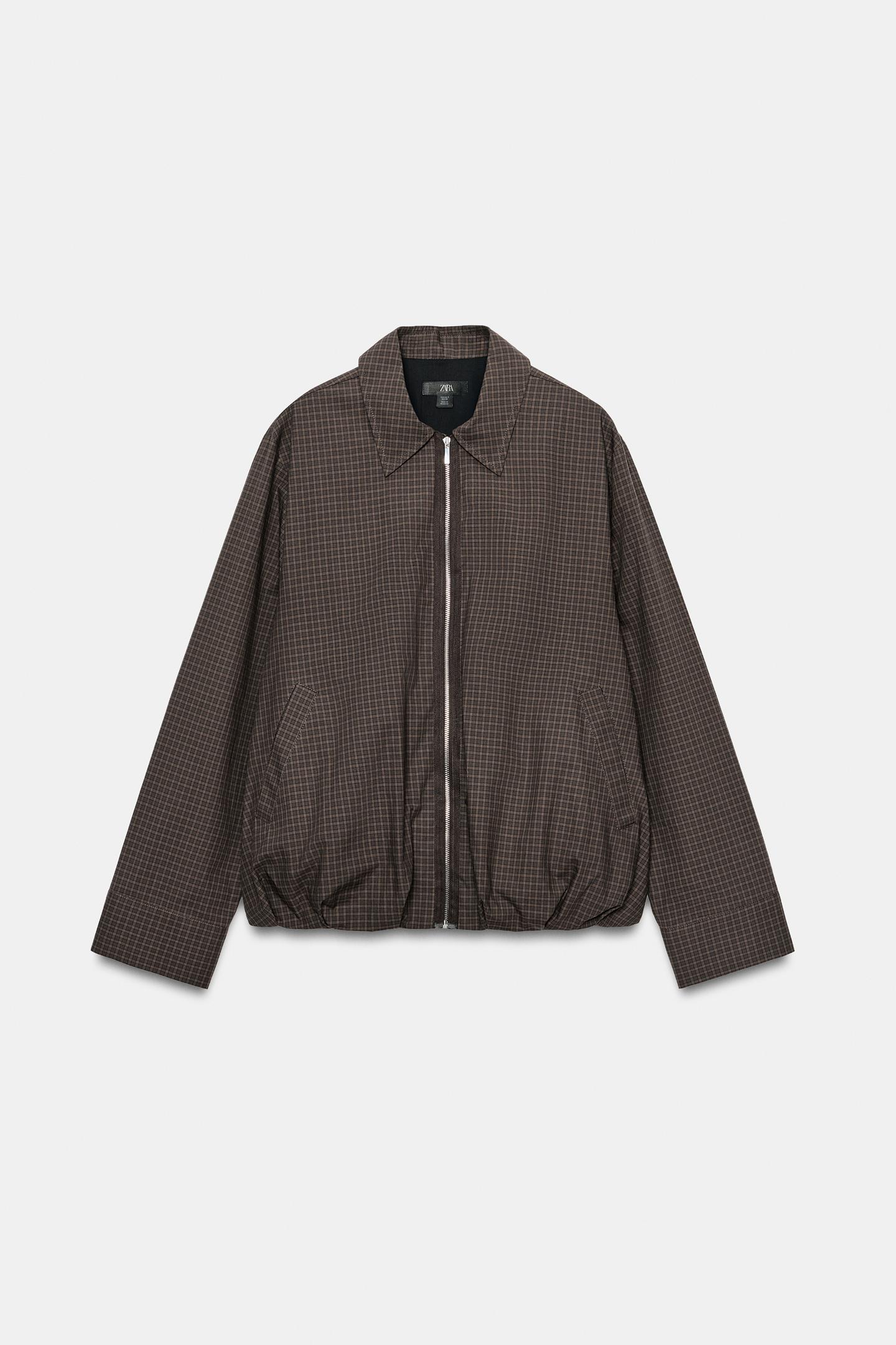 Женская куртка Zara ZW Collection Plaid Bomber, цвет: Коричневый — фото 5