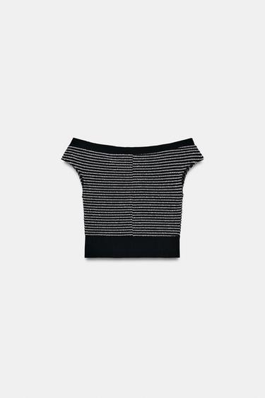 STRIPED BOUCLÉ TOP - Black / Ecru by Zara - Image 7