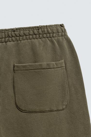 Zara WASHED EFFECT RELAXED FIT PANTS - Khaki