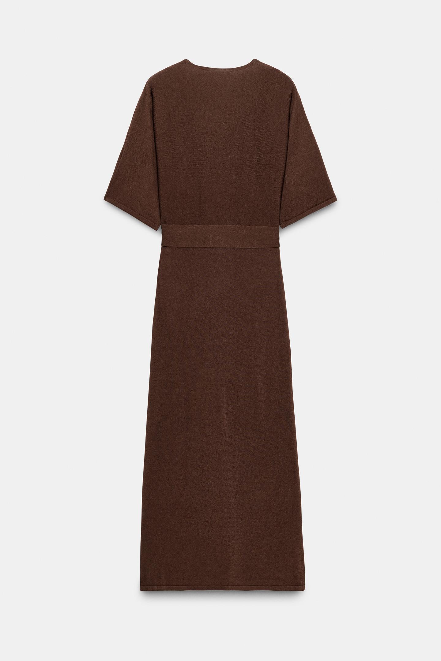 Женское платье Zara Belted Knit MIDI, цвет: Коричневый — фото 6