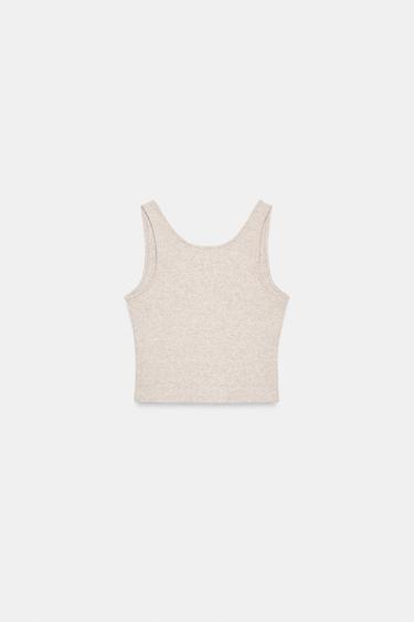 RIBBED STRAPPY CROP TOP - Beige marl by Zara - Image 5