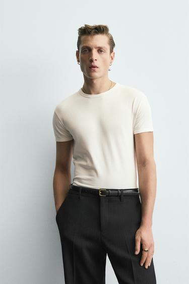 Zara MUSCLE TEE FIT T-SHIRT - Ecru