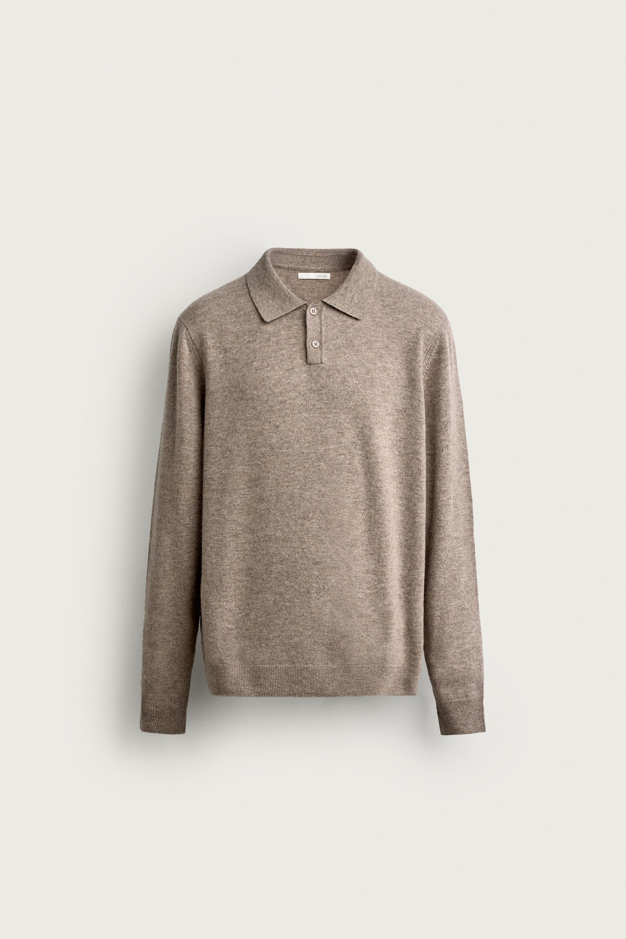 RELAXED FIT WOOL KNIT POLO SHIRT — Tan marl