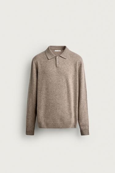 WOOL BLEND RELAXED FIT KNIT POLO - Tan marl by Zara