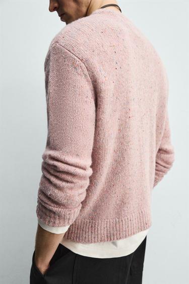 FLECKED WOOL BLEND CARDIGAN - Pink by Zara - Image 4