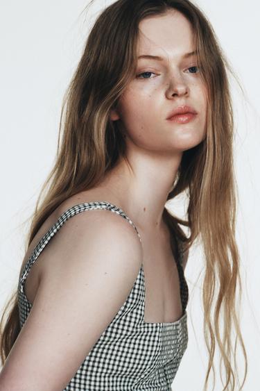 GINGHAM CHECK MIDI DRESS - White / Green by Zara - Image 3