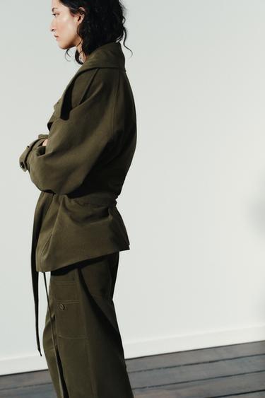 BELTED COTTON TRENCH COAT - Dark khaki by Zara - Image 4