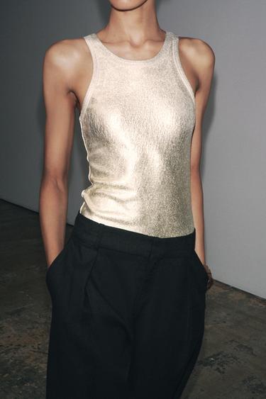 METALLIC RIBBED BODYSUIT - Golden by Zara - Image 4