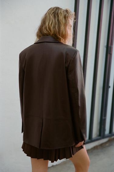 FAUX LEATHER STRAIGHT BLAZER - Chocolate by Zara - Image 3
