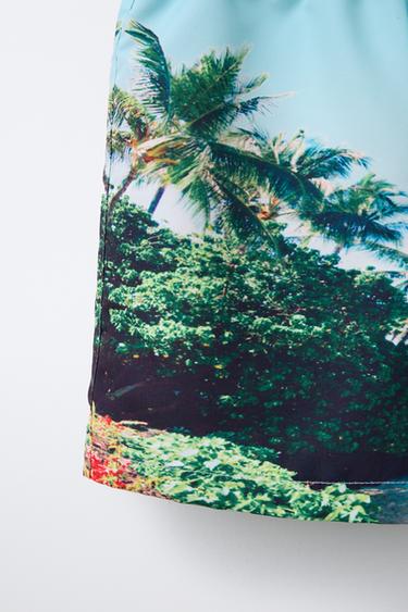 AGE 6-14/ PHOTOGRAPHIC SWIM BERMUDA SHORTS - Turquoise by Zara - Image 3