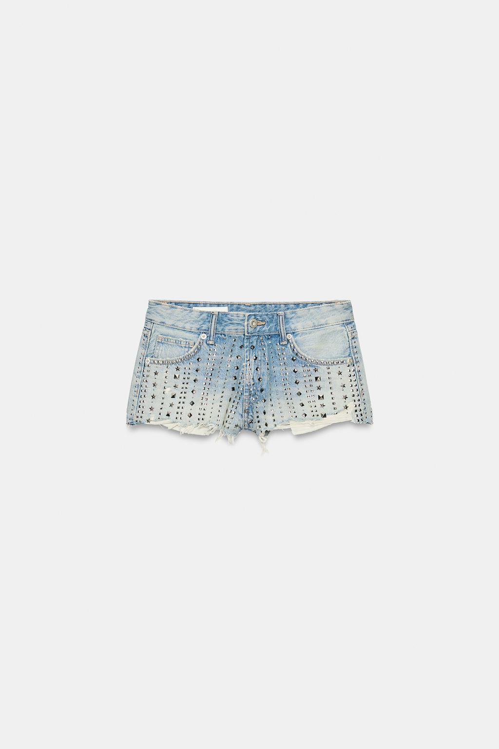 TRF MID-WAIST RIPPED STUDDED SHORTS