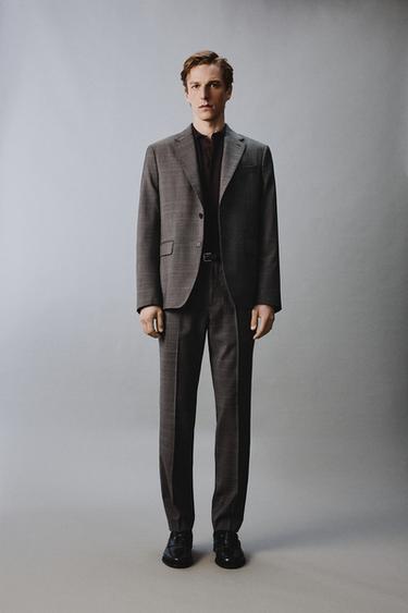 100% WOOL CHECK SUIT BLAZER - Brown by Zara