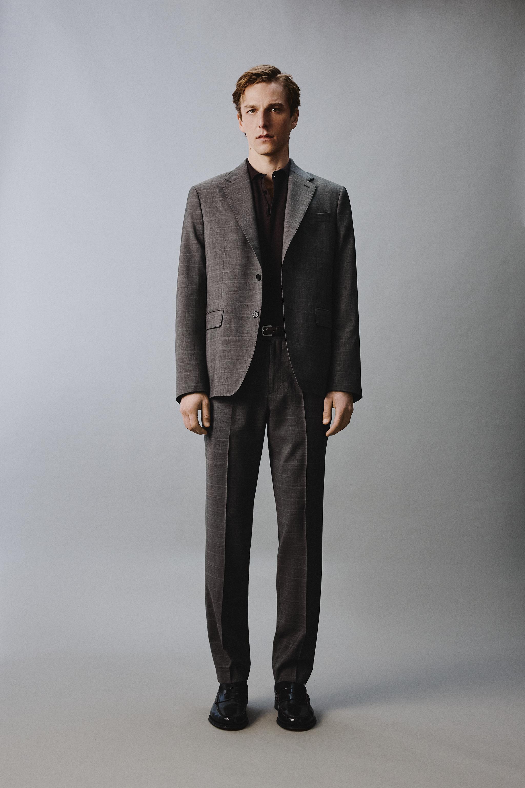 100% WOOL PLAID SUIT BLAZER