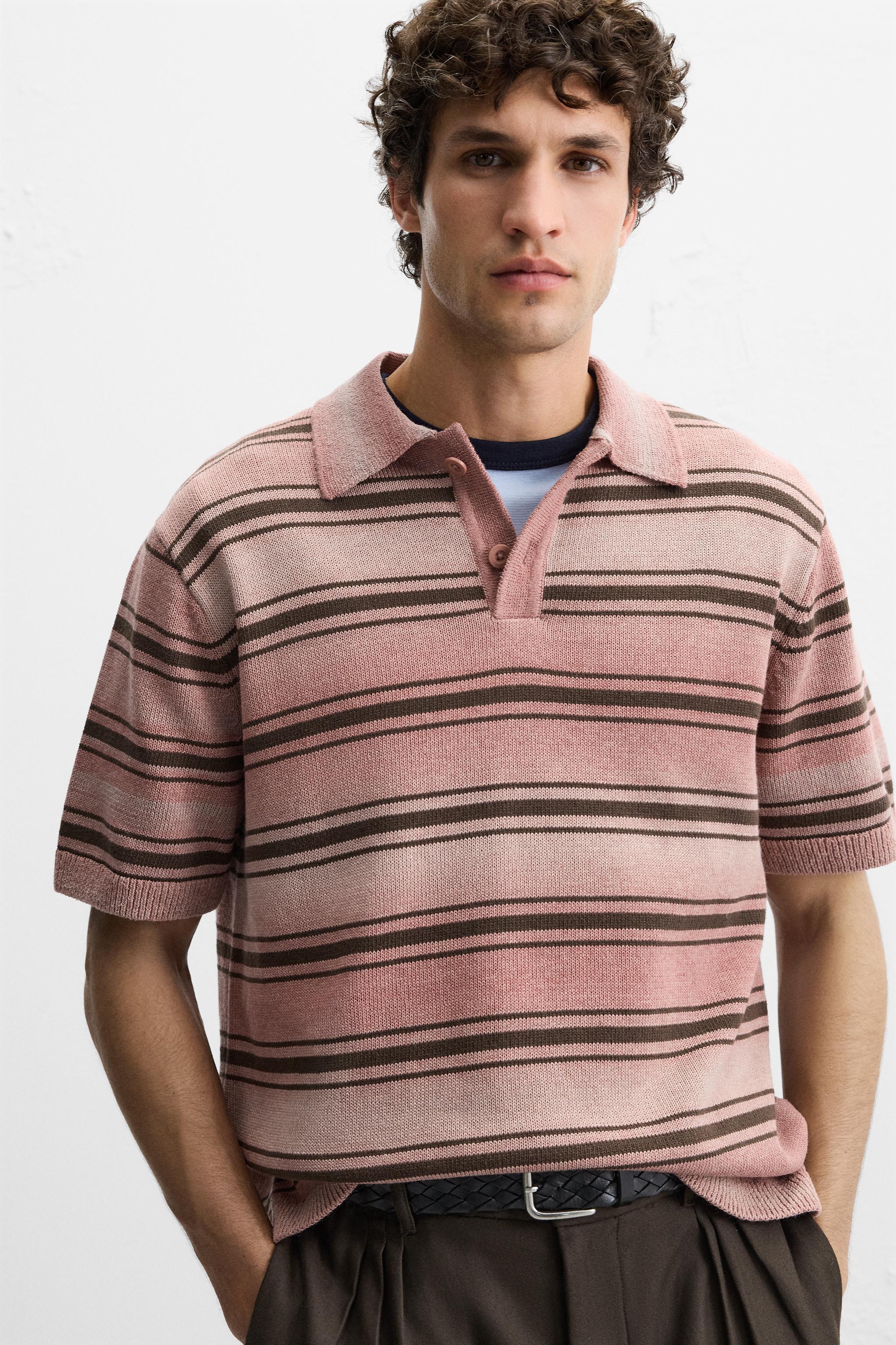 STRIPED WASHED KNIT POLO - Raspberry | ZARA United States STRIPED WASHED KNIT POLO - Raspberry | ZARA United States