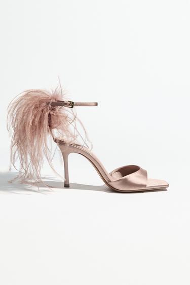 FEATHER HIGH-HEEL SANDALS - Beige by Zara
