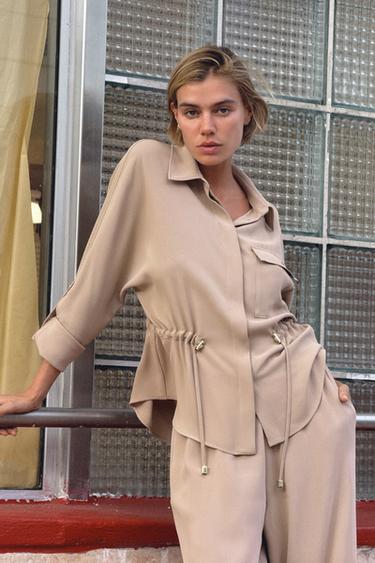 SAFARI CREPE SHIRT - camel by Zara
